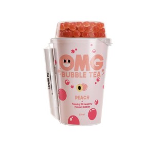 OMG Bubble tea with strawberry bubbles, peach flavor, 265 ml
